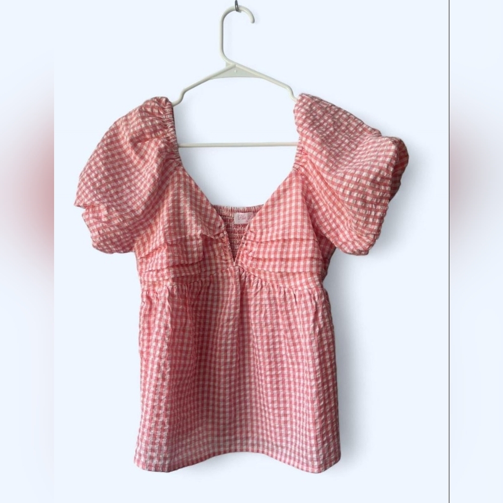 Pink Gingham Puff Sleeve Top